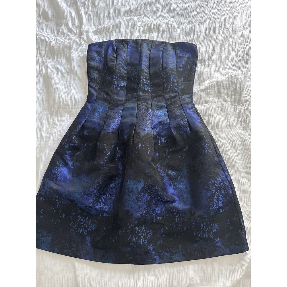 NWT H&M Strapless Dress Blue Black Celestial Wedding Guest Formal Bubble Pockets